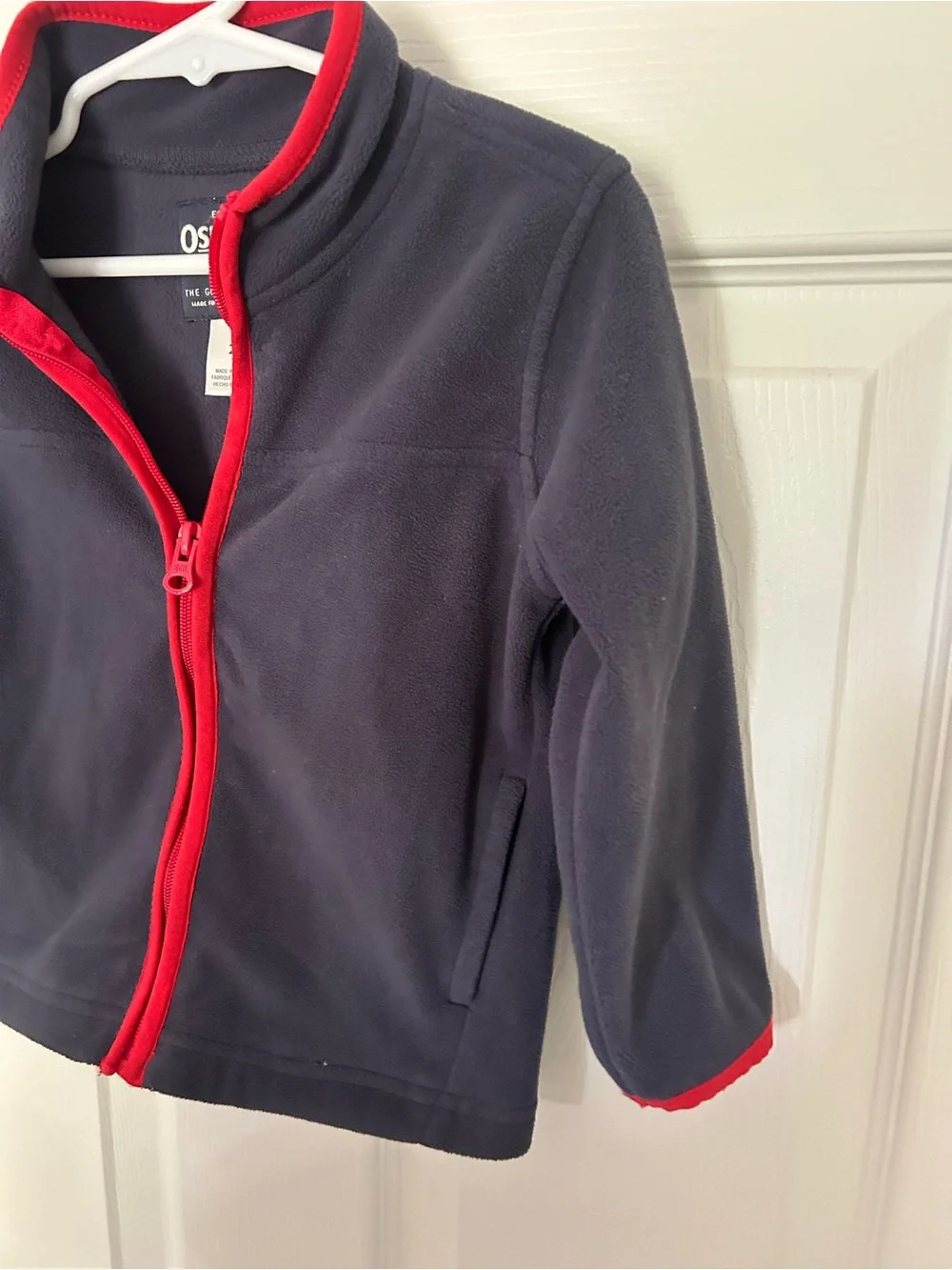 Toddler Boys, OshKosh B'gosh, Navy Blue Zip Up Jacket with Red Trim, 2T